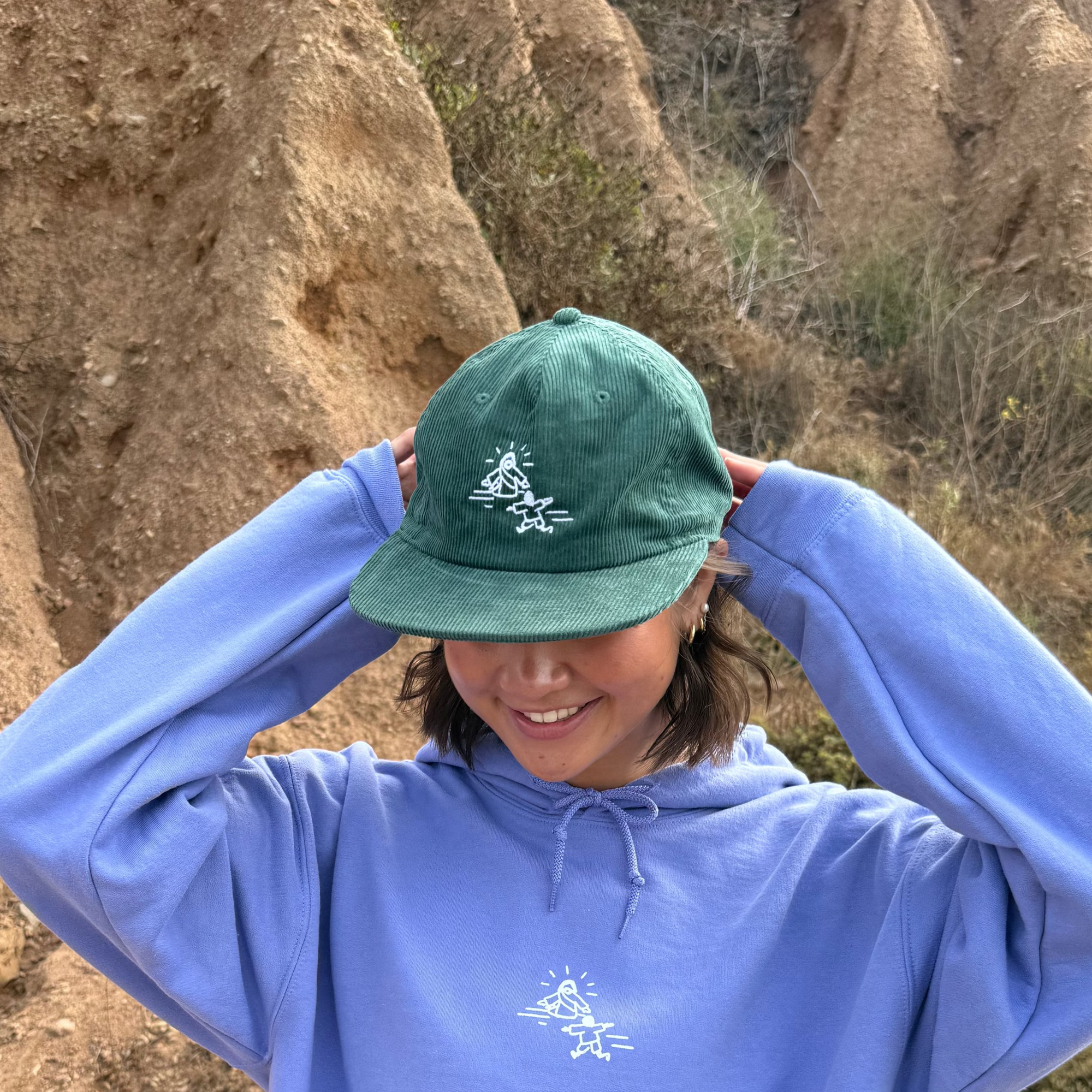 NEW | "JESUS DOODLE" EMBROIDERED CORDUROY HAT | GREEN