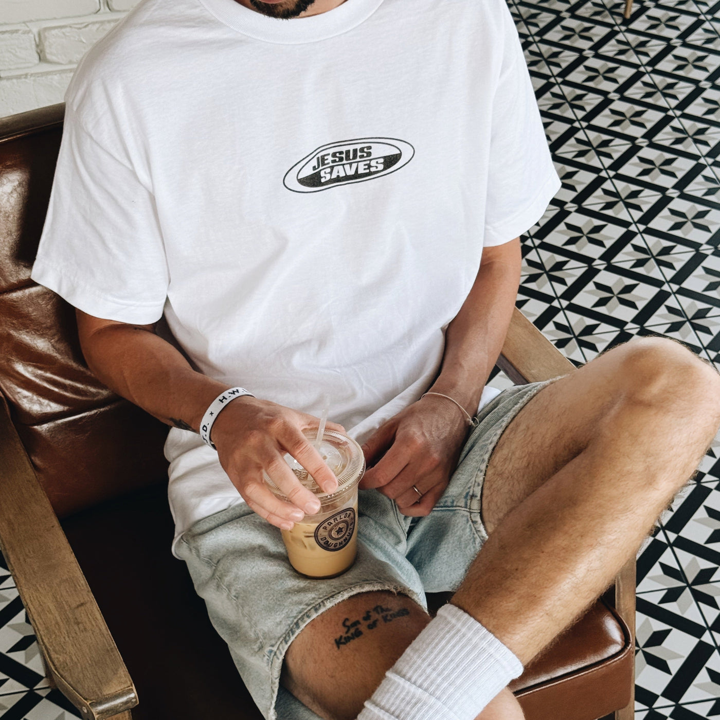 NEW! | "JESUS SAVES" RETRO TEE | WHITE