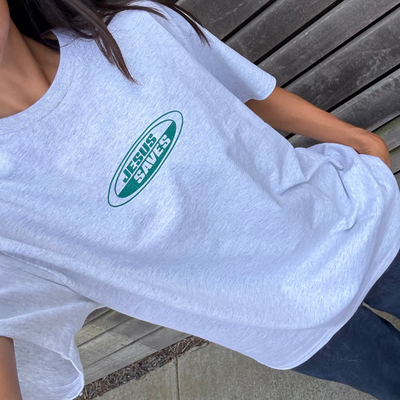 NEW! | "JESUS SAVES" RETRO TEE | ASH