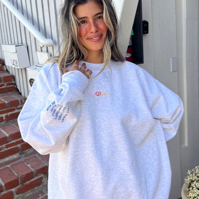 NEW! "FLOWER DOODLE" EMBROIDERED CREWNECK | ASH