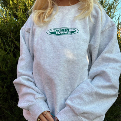 NEW! | "JESUS SAVES" RETRO CREWNECK | ASH